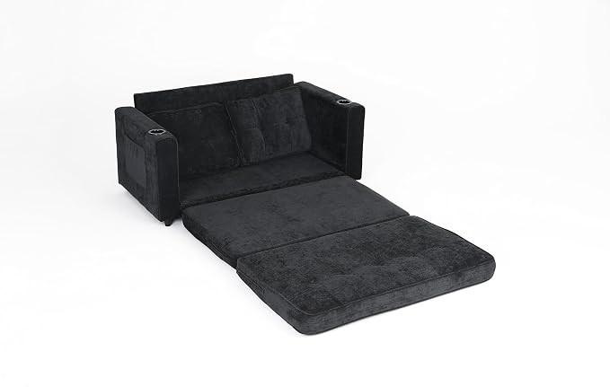ERYE Foldable Loveseat Sofa Convertible Pull Out Sleeper Sofabed,2 Seat Tufted Upholstered Sofa Modern Convertible Sleeper Couch Bed with Cupholders and Side Pockets