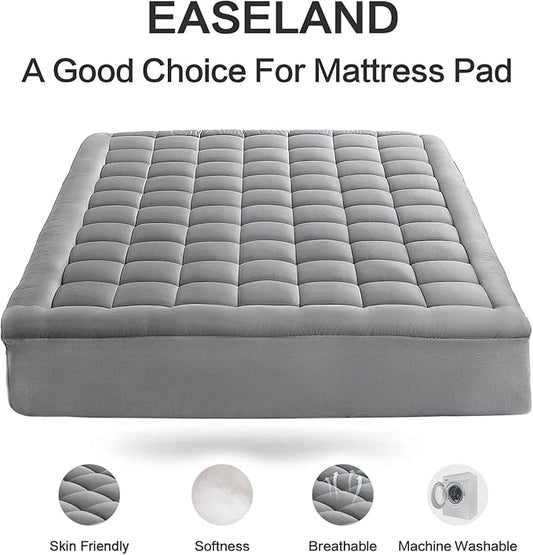 EASELAND King Size Mattress Pad Pillow Top Mattress Cover Quilted Fitted Mattress Protector 8-21" Deep Pocket Cooling Mattress Topper (78x80 Inches, Light Grey)