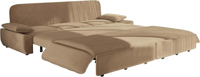 94.5" Pull Out Couch King Size, Futon Sofa Bed, 3-in-1 Convertible Sleeper Sofa Bed with Cushion Armrest, Modern Corduroy Loveseat Couches for Living Room, Small Space, Apartment, Camel
