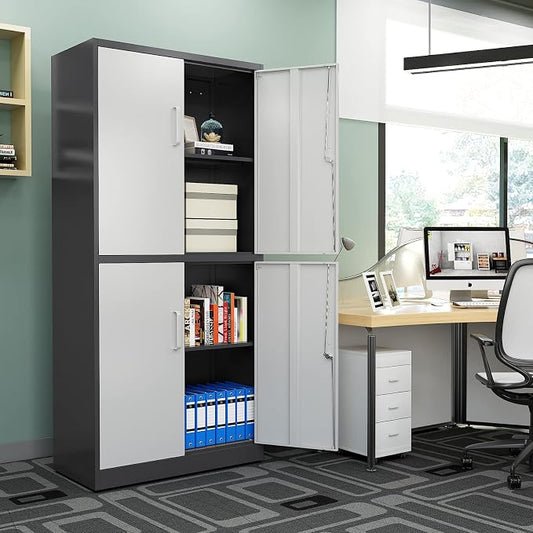 Metal Storage Cabinets with Locking Doors,71" Tall Garage Cabinet with 3 Adjustable Shelves, Lockable Steel Office Storage Caninet Tool Cabnet for Home Office,Garage, Pantry