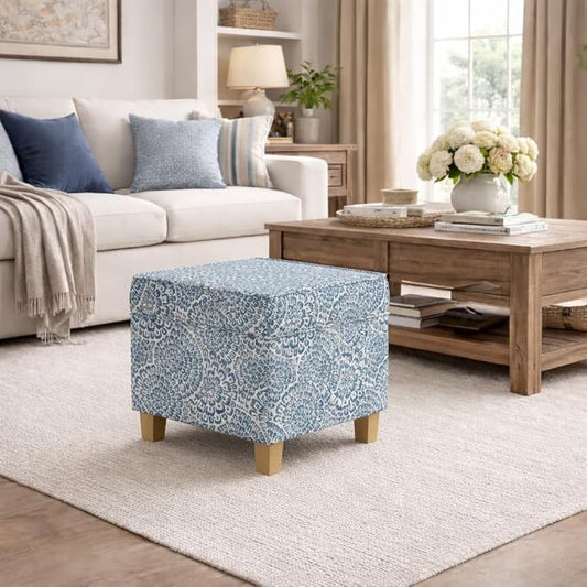 HomePop 18" Classic Square Storage Ottoman - Blue & Cream Modern Floral