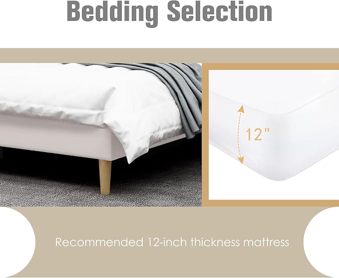 AGARTT Upholstered Platform Bed Frame Full Size with Headboard and Footboard/Wooden Slats Support/No Box Spring Needed/Easy Assembly,Beige Velvet