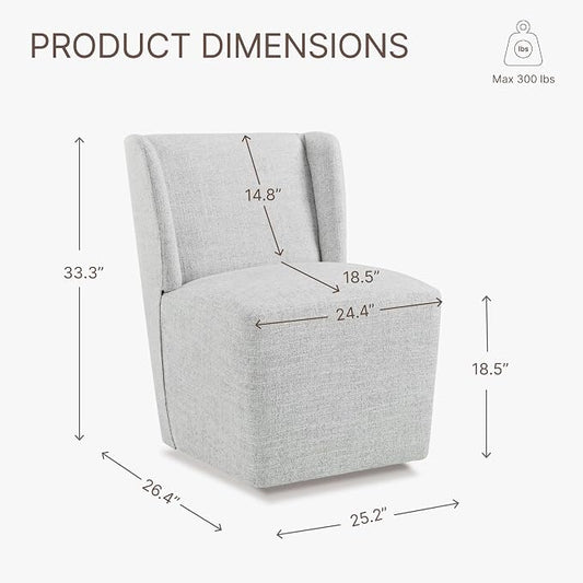 KISLOT Upholstered Dining Chairs Set of 4 with Casters, Wingback Modern Side Armless Deskchair with Rollers for Diningroom Bedroom Livingroom Reading Room, Light Grey Fabric