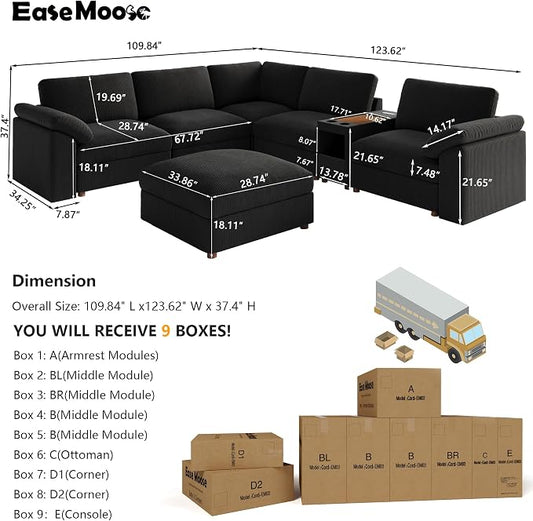 EASE MOOSE Oversized Sectional Modular Sofa, Extra Large v Shape Sectional Couch Wide Deep Seat Modular Cloud Couch,Removable Cover