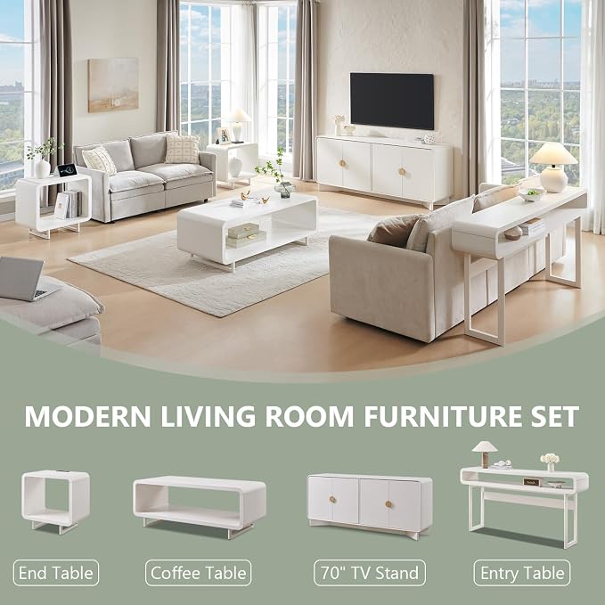 IFGET 63-Inch Long Console Table, 31.5" Tall Modern Entryway Table with Open Storage Shelf, Curved Profile Design, Narrow Wood Sofa Table Behind Couch Table for Living Room, Hallway, Foyer, White