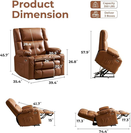 Dual Motor Power Lift Recliner Chair for Elderly with Massage and Heat, Oversized Lift Chair with Arm Storage, Lay Flat Lift Recliner for Adults, Big Tall, Infinite Position, Camel