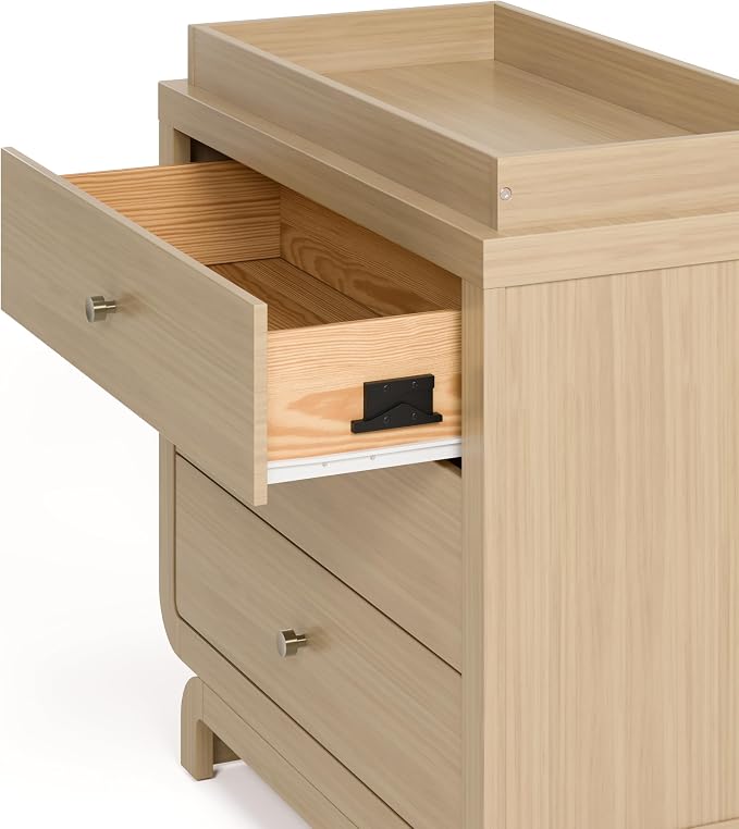 Storkcraft Santorini 3 Drawer Chest with Changing Topper (Driftwood) – GREENGUARD Gold Certified, Award-Winning Premium Wood Dresser for Baby & Kids Bedroom with Interlocking Drawer System