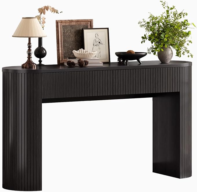 ONBRILL 55 Inch Console Table with 2 Drawers, Entryway Tables with Storage, Sofa Table Behind The Couch, Hallway Tables, Black