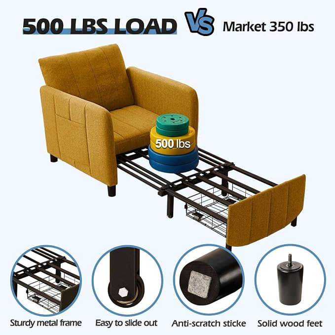 ZZW Sleeper Chair 84" Extra Long Convertible Chair Bed Upgraded 3-in-1 to 4-in-1 Pull Out Chair & Single Sofa Bed for Adult Sleeping Chairs for Living Room & Small Space