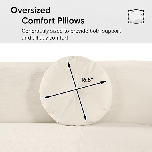 122'' Sectional Sofa,Extra Large Sofa with Soft Fabric Upholstery, Elegant Curved Design with Three Round Cushions, High-Resilience Foam for Ultimate Comfort,Beige