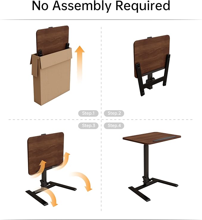 alawooder 25" Mobile Folding Desk: Pneumatic Sit-Stand, No Assembly | 29-42" Height Adjustable Rolling Laptop Desk, Hidden Wheels, 0-90° Tilt Top. Ideal for Home Office, Craft & Study.