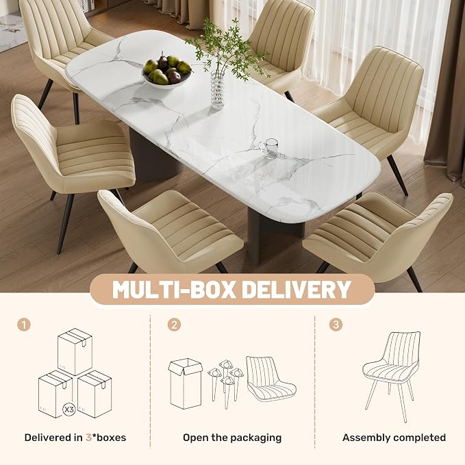 Mid Century Modern Dining Chairs Set of 6, Soft Cushion Upholstered Fabric Kitchen Chairs, Dark Beige