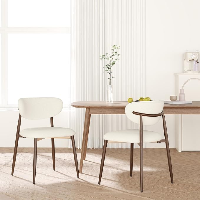 MALOL Upholstered Dining Chairs Set of 6, Curved Back Kitchen Chairs with Metal Legs and Anti Slip Pads, Dining Room Chair for Home and Restaurant, Beige