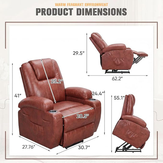 Flamaker Power Lift Recliner Chair Electric Lift Recliner for Elderly Power Lift Recliner Chair with Cup Holders Side Pockets for Living Room (Leathaire, Dark Brown)