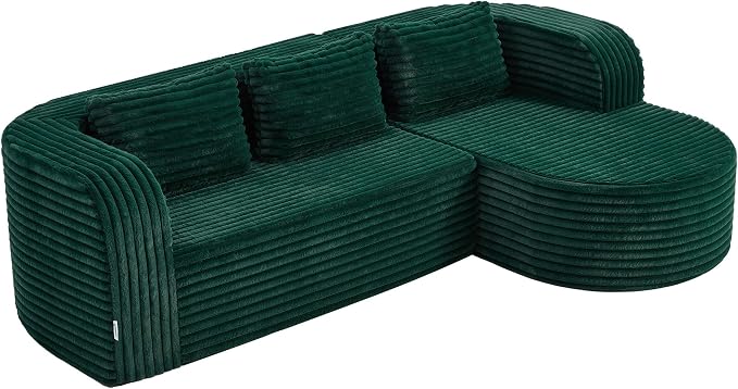 Hobestluk Modular Sectional Sofa Couches L-Shape Couch 3 Seat Modular Sofa Memory Foam Sectional Couches for Living Room, Cloud Couch (Round Green, 96", Right Hand Facing)