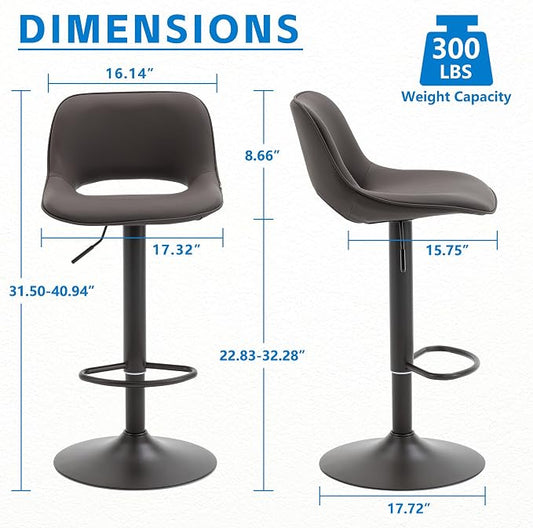 YOUNIKE Bar Stools Set of 2 Modern Swivel Barstools, Compact Adjustable Counter Height Bar Stools Faux Leather Upholstered Counter Stools with Hollow Back for Kitchen Island, Brown