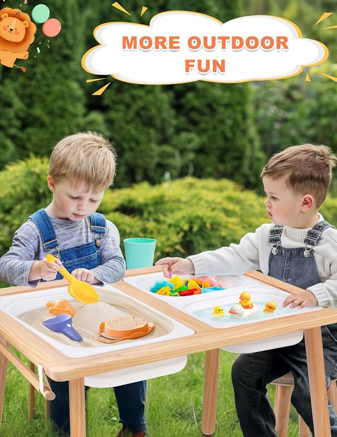 Toddler Sensory Table and Chair Set, Kids Sensory Bin Tables with Paper Roll Stick & Double-Side Board,Toddler Play Table with 3 Storage Bin, Indoor Outdoor Boys Gilrs