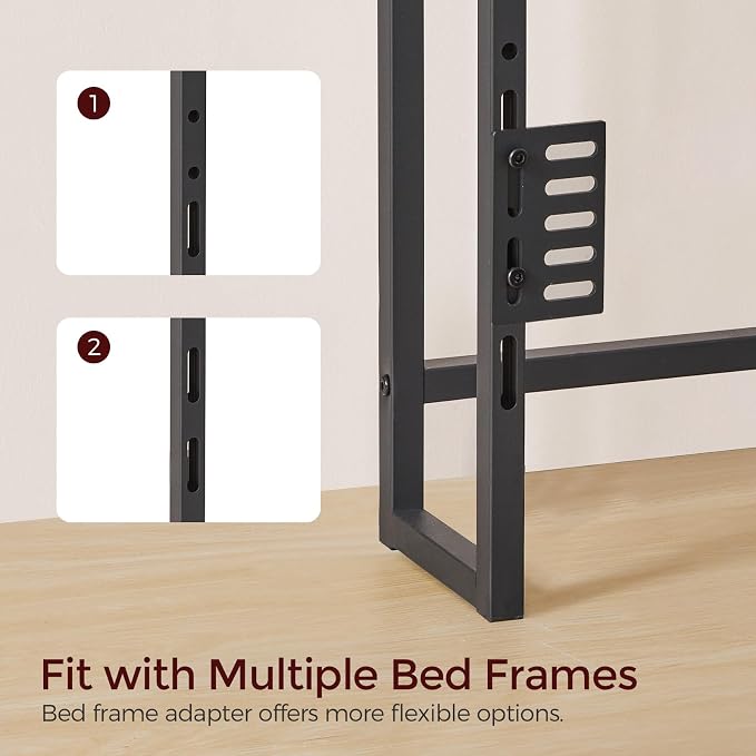 MAHANCRIS Headboard King Size with 2 Power Strips and Flip Door Storage | Industrial King Headboard with Adjustable Bed Frame Adapters, 95° Backrest, Easy Assembly, Sturdy Construction, Black