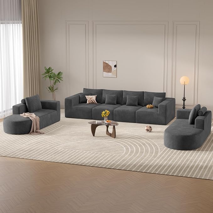 Living Room Furniture Sets,Modern U Shaped Modular Sectional Sofa,Convertible Cloud Couches for Living Room,Comfy 4 Seater with 2 Chaise Furniture Set, Boneless Couch Sofa,1 PCS
