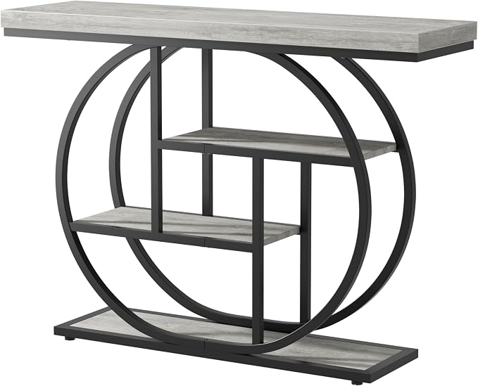 Shintenchi 41.3 inches Console Table with Storage, Industrial Entryway Table, 4-Tier Shelves Sofa Table Behind Couch, Narrow Wood Accent Table for Living Room, Entryway, Entrance, Hallway, Foyer, Grey