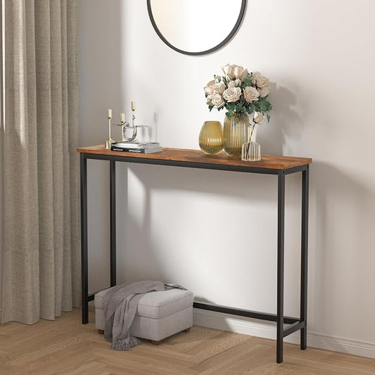 VASMIA Console Table, Entryway Table, Narrow Sofa Table, 39" Hallway Table for Entryway, Living Room, Bedroom, Foyer, Rustic Brown and Black