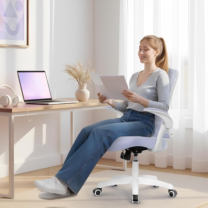 NEO Chair Office Desk Gaming Chair Computer High Back Mesh Seat with Rolling Wheels Ergonomic Adjustable Comfy Flip-up Armrests Lumbar Support Height for Home (Purple White Frame)