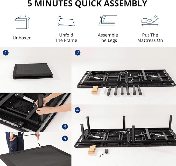 Dyonery Split King Adjustable Bed Base Frame with Wireless Remote + 14 Inch Blue Copper Memory Foam Mattress Bed in a Box, Head and Foot Incline & Massage, Zero Gravity, Fiberglass Free, 80" × 76"