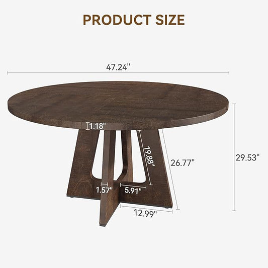 GAOMON 47 Inch Round Dining Table for 4-6 People, Circle Dinner Table with Wooden Cross Pedestal Base, Farmhouse Kitchen Furniture for Dining Room, Living Room, Kitchen (Table Only) - Reddish Brown