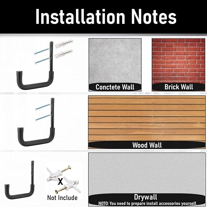 8 Pack Ladder Hooks 9.8Inch Garage Storage Utility Hook Heavy Duty Wall Mounted Storage Organizer Hanging Folding Chair Bike Ski Tool