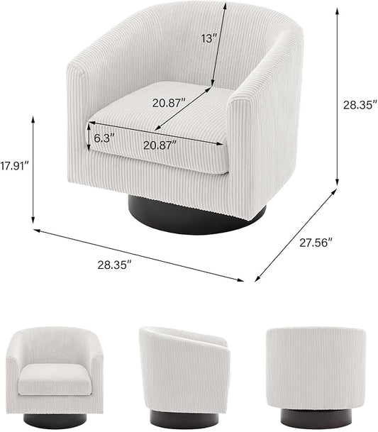 Swivel Barrel Accent Chair, Modern Round Faux Leather Arm Chair for Living Room, Bedroom, Comfy Club Reading Chairs for Adults