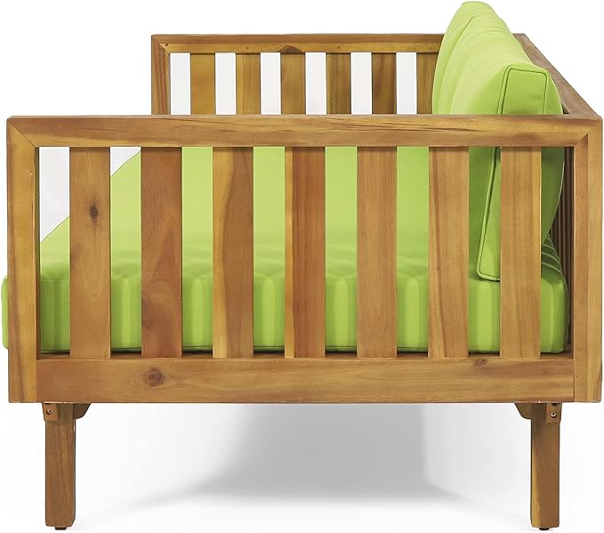 Claremont Outdoor 3 Seater Daybed with Cushions - Acacia Wood - Teak/Green