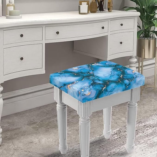 Blue Marble Bar Stool Seat Covers Rectangle Set of 2 Bench Covers Slipcover Counter Height Bar Stools Slipcovers Counter Stool Covers Saddle Seat Cover