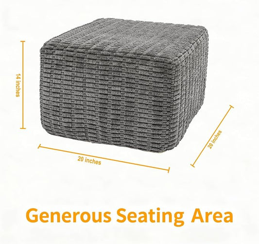 Asuprui Round Square Pouf Ottoman Foot Rest – Lightweight Modern Footstool with Plush Foam Filling, Perfect for Living Room Decor & Cozy Comfort – 20x20x14 Inch Chic Accent Piece (Gray)