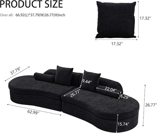 126" Curved Modular Sectional Sofa, Chenille Upholstered Cloud 4 Seater Couch for Living Room, No Assembly Modern Love Seat Sofa with 2 Bolster Pillows & 2 Square Pillows, High-Density Foam, Black
