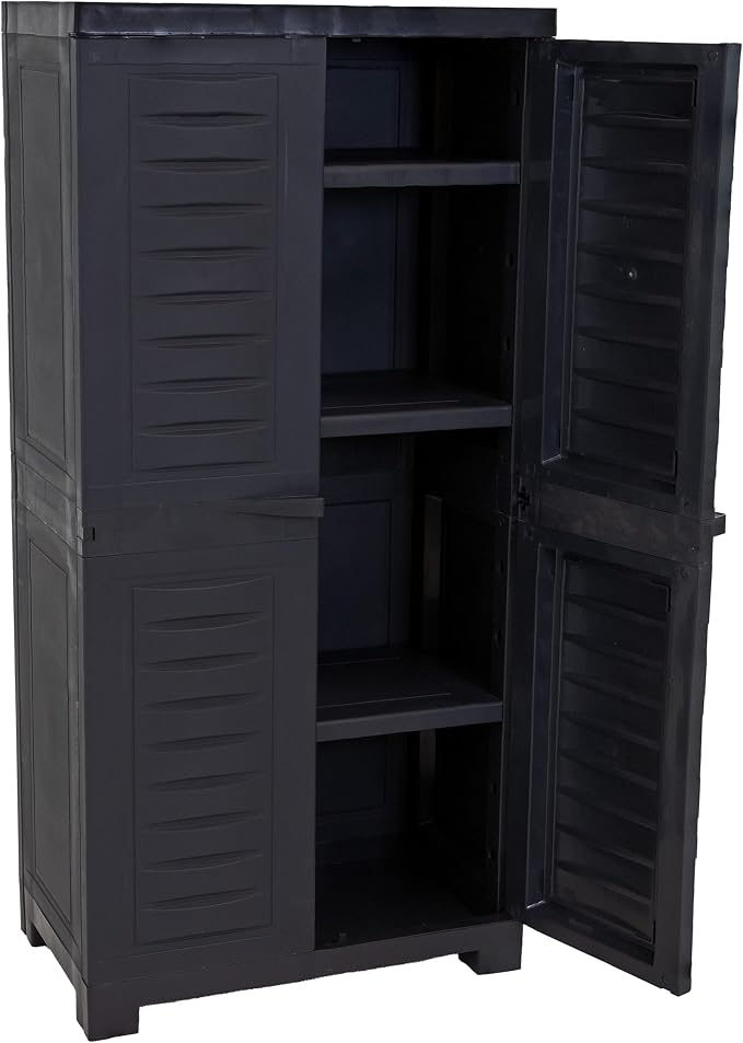 Sunnydaze 48" H Resin Garage Storage Cabinet - Garage Cabinet - Freestanding Utility Storage for Laundry Room, Office, Basement - Charcoal