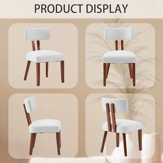 MOJAY Dining Chairs Set of 4, Mid Century Modern Kitchen Chair Linen Fabric Side Chairs with Curved Backrest for Kitchen, Dining Room, Restaurant, or Patio, Off-White
