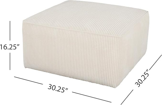 Christopher Knight Home Isa Square Ottoman Footstool, Corduroy Pouf Poufee Footrest Ottoman Large Seat, Modern Side Table for Living Room Bedroom Home Decor, Beige, 30"