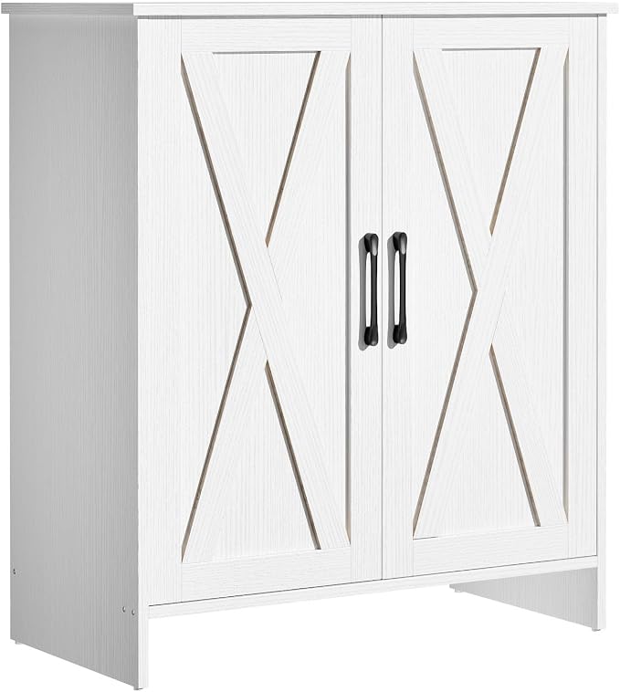Farmhouse Shoe Storage Cabinet, 5-Tier Wooden Shoe Cabinet Organizer with 2 Barn Doors & 3 Adjustable Shelves, Shoe Cabinet for Entryway, Hallway, White