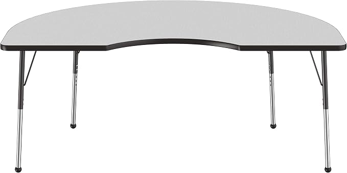 FDP Kidney Activity School and Office Table (48 x 72 inch), Standard Legs with Ball Glides for Collaborative Seating Environments, Adjustable Height 19-30 inches - Gray Top and Black Edge