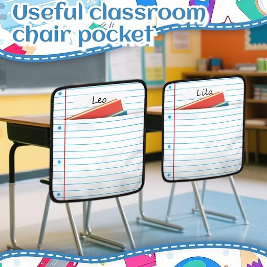 24Pcs Classroom Seat Back Organizer, 17 * 19 Inch Chair Pockets with Name Tag, Back to School Classroom Chair Hanging Bag Seat Sacks Suitable for Families Kindergartens and Primary School Classrooms