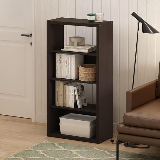 Furinno Viola 4-Tier Book Shelf, Extra Thick Frame Bookshelf, Dark Oak | Open Shelf, Open Back Design, 11.3" x 23.2" x 45.4", for Living Room, Bedroom, Home Office