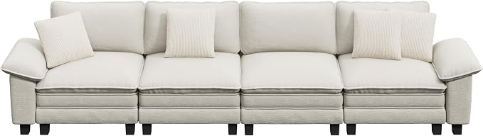 PHI VILLA Cloud Modular Couches Sets, 157.5" Sectional Sofa with Upholstered Deep Seat, 4-Seater Long Couches for Living Room Apartment, Chenille Fabric, Beige