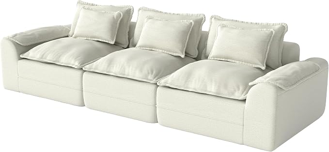 Hobestluk 120" Cloud Sectional Couch 3-Seater Sofa with Deep Seat Modular Sofa with Removable Cover Large Sofa Couch for Living Room (Beige, 3-Seater Sofa)