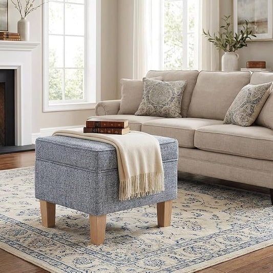 HomePop 22" Medium Tufted Storage Ottoman - Blue Gray Woven Fabric