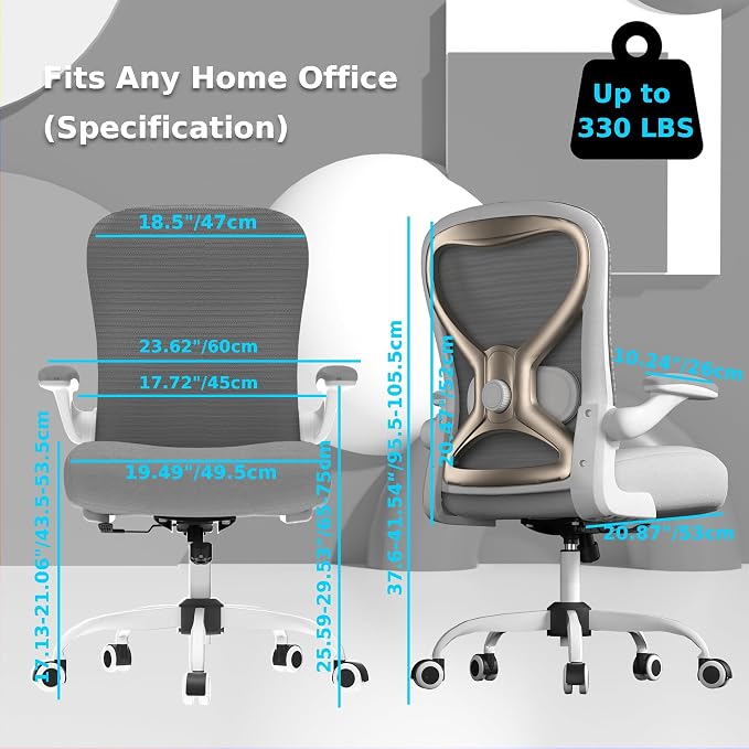 Office Desk Chair with Ergonomic Lumbar Support, Extra-Thick Seat Cushion, Flip-up Arms, Breathable Mesh Back, Computer Task Chair for Home Office