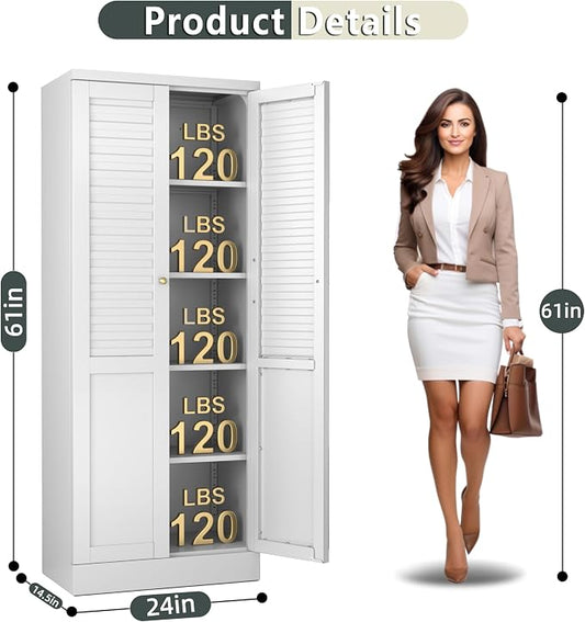 LEYNOT 61 inch Tall Kitchen Pantry Cabinet,Metal Storage Cabinet with 4 Adjustable Shelves,Freestanding Cupboard for Canned Food,Snacks,Small Appliances(White)