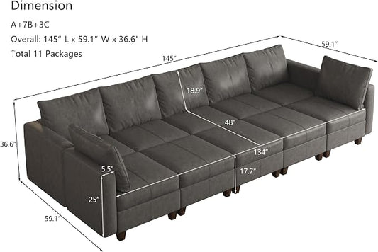 EASE MOOSE Faux Leather Modular Sectional Sleeper Sofa with Storage, Large Faux Leather sectional Modular Sofa Couch Sectional Sleeper Couch