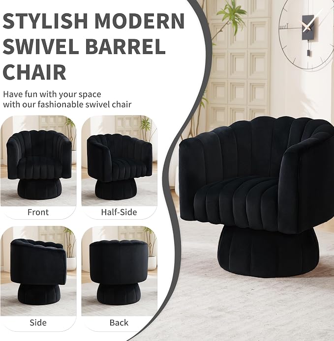 Swivel Accent Barrel Chair Set of 2- Cute Comfy Small Round 360° Arm Chair Velvet Sofa Club Reading Chair for Living Room Bedroom Office Black