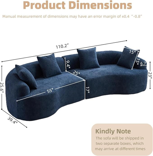 110.2" Curved Sectional Sofa,Luxury Wood Grain Chenille Fabric, Oversized Sectional Sofa,Compression Curved Couch for Living Room,No Assembly Needed (Blue, 110.2 Inch)
