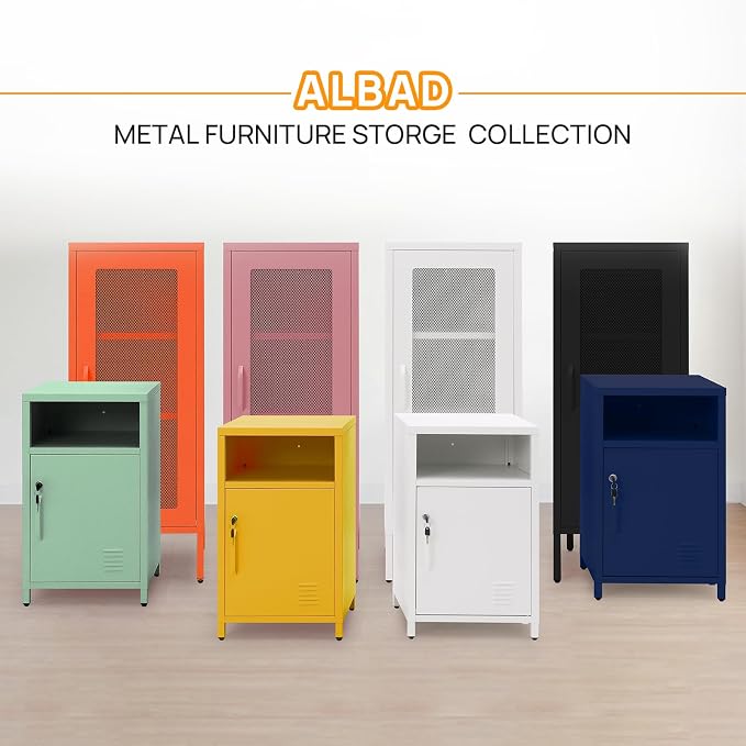 Slim Metal Storage Cabinet with Mesh Doors - 42'' Tall Narrow Organizer Tower, Compact Freestanding Cabinet, Versatile Utility Storage for Home, Office, Kitchen, Living Room, Durable and Modern Design